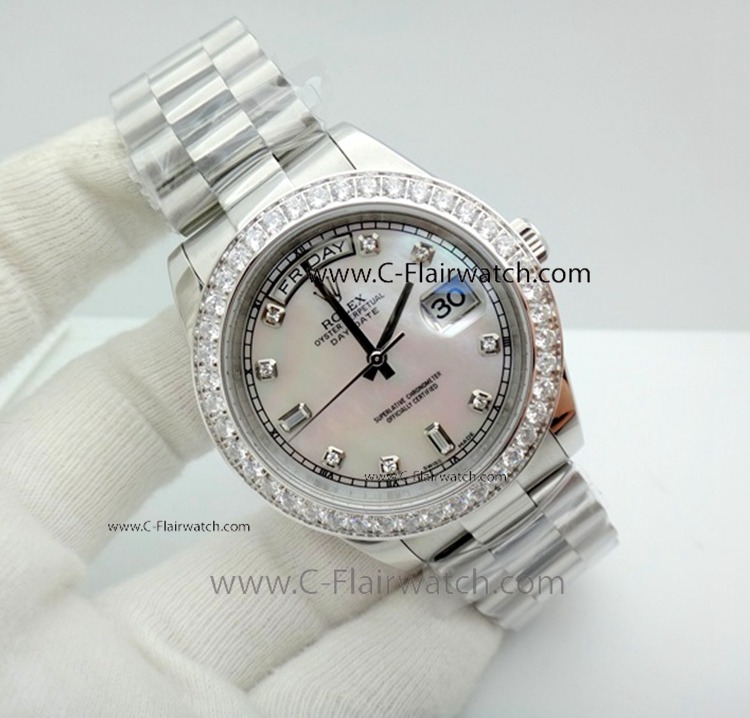 Swiss Quality Clone Rolex Day-Date II 41 SS White MOP Watch